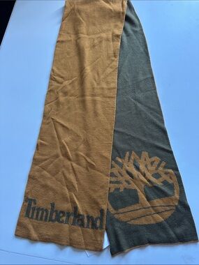 UNISEX Timberland Two-Tone Olive & Mustard Logo Knit Scarf